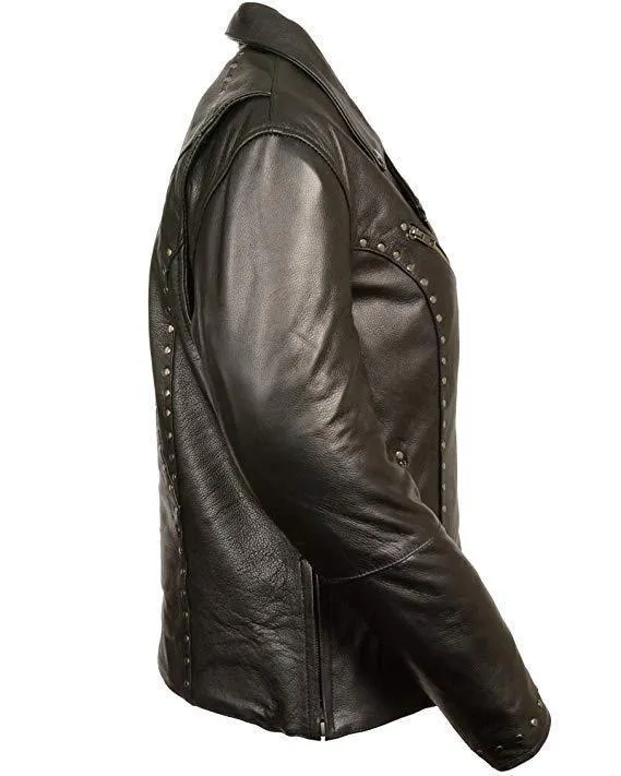 Milwaukee Leather ML1948 Women's Classic Riveted Motorcycle Black Leather Jacket