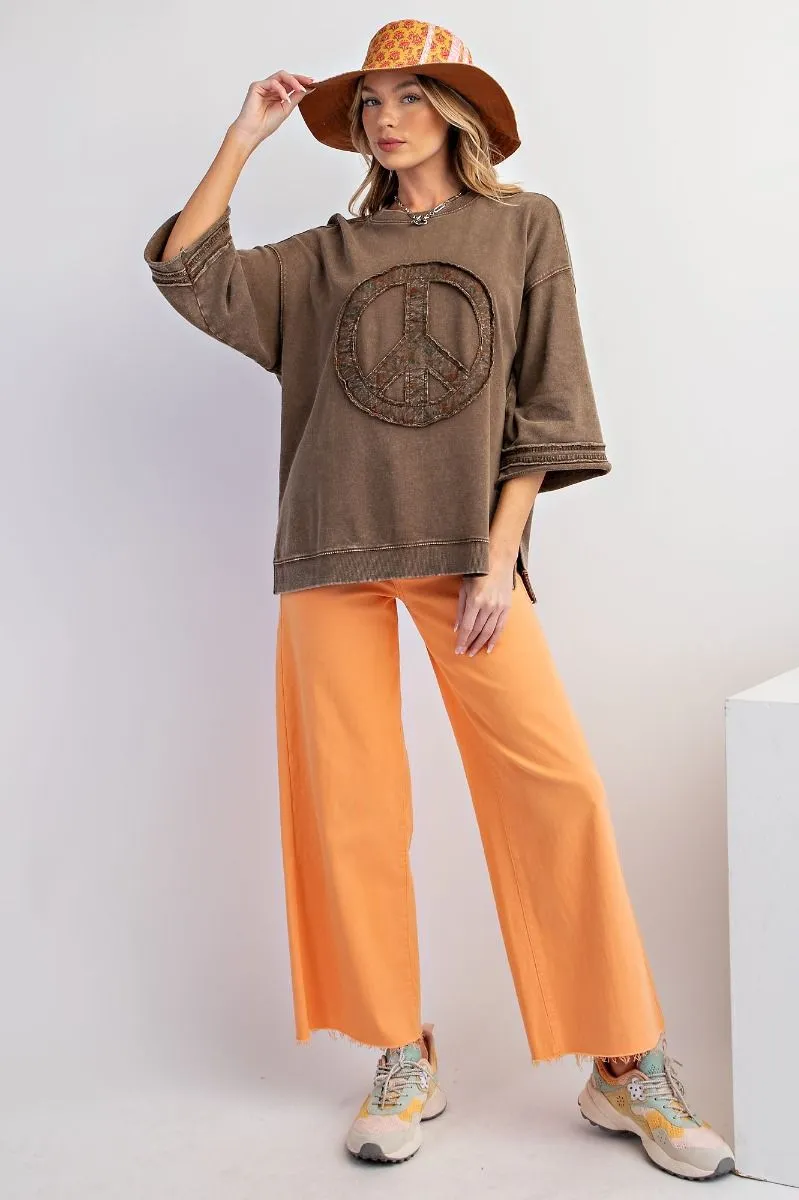 Mineral Wash Terry Floral Peace Sign Pullover