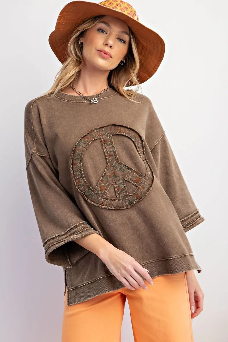 Mineral Wash Terry Floral Peace Sign Pullover