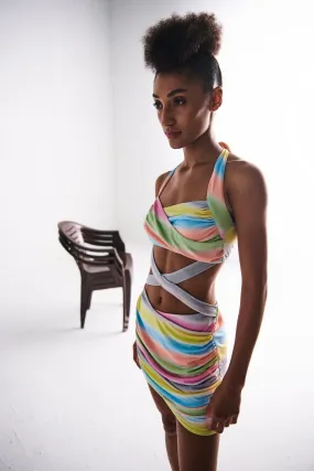 Multicolour Cut Out Mini Dress