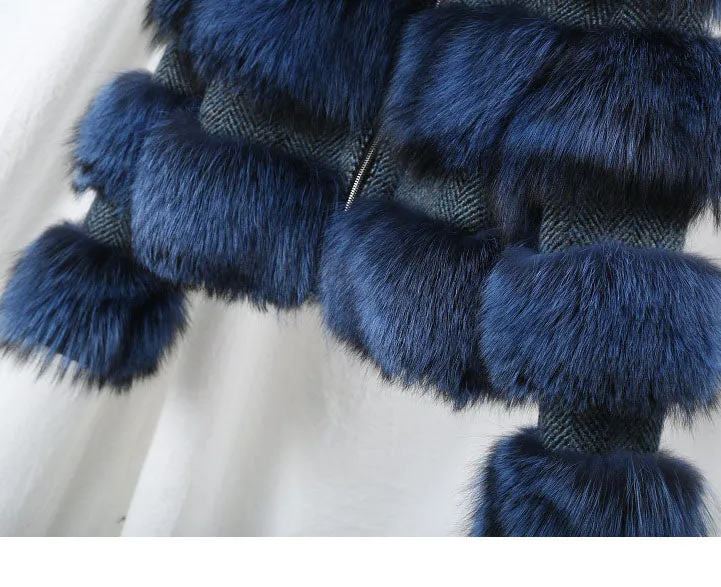 Natural Raccoon Fur Collar Woolen Coat