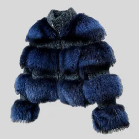 Natural Raccoon Fur Collar Woolen Coat