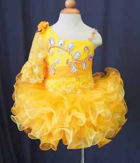 One Shoulder Glitz Baby Girl Cupcake Pageant Dress