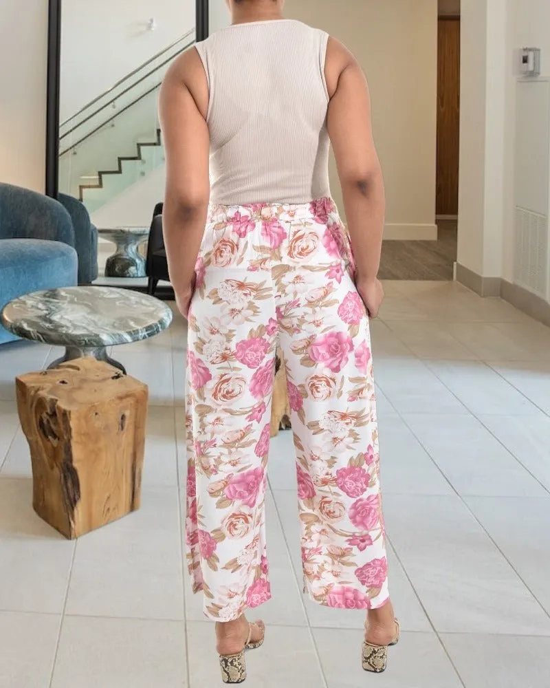 Pink 3/4 Floral Palazzo Pants