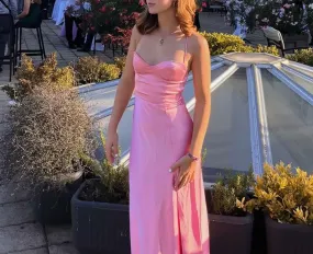 Pink spaghetti straps Long sexy party prom evening dress    fg5760
