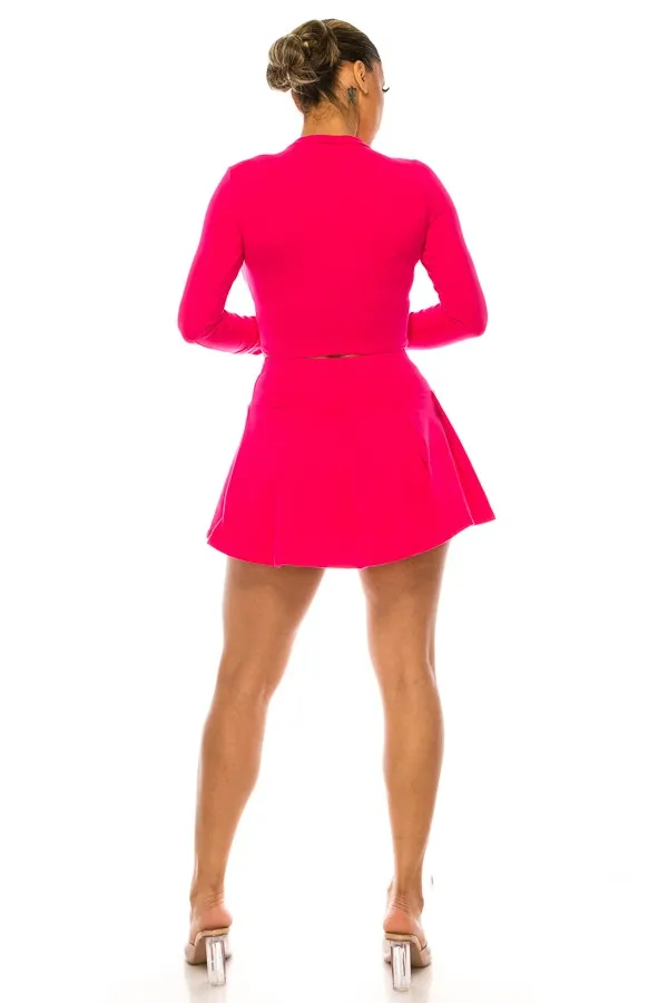 Pleated Skirt Set with Long Sleeve Top