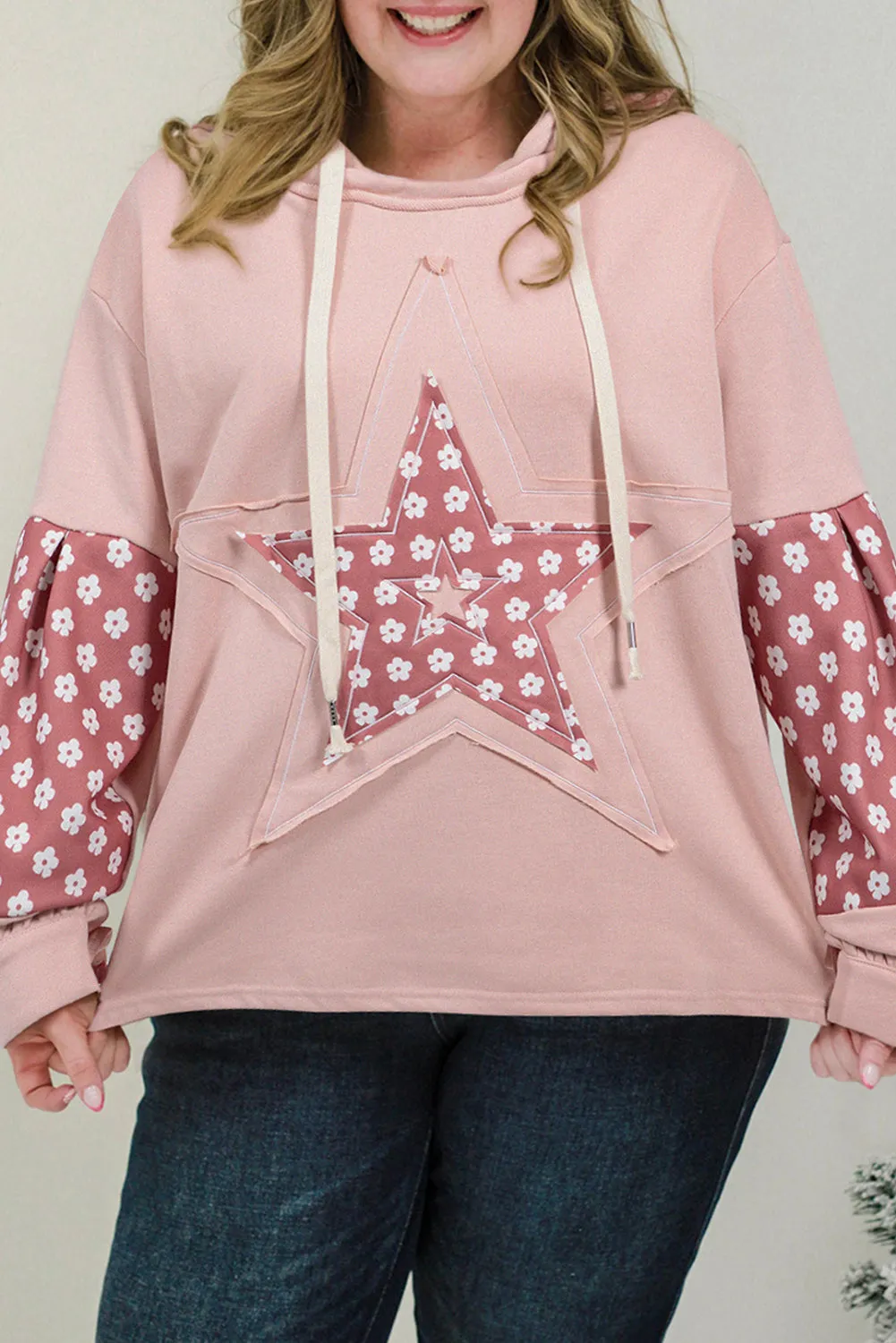 Plus Size Star Floral Patchwork Hoodie