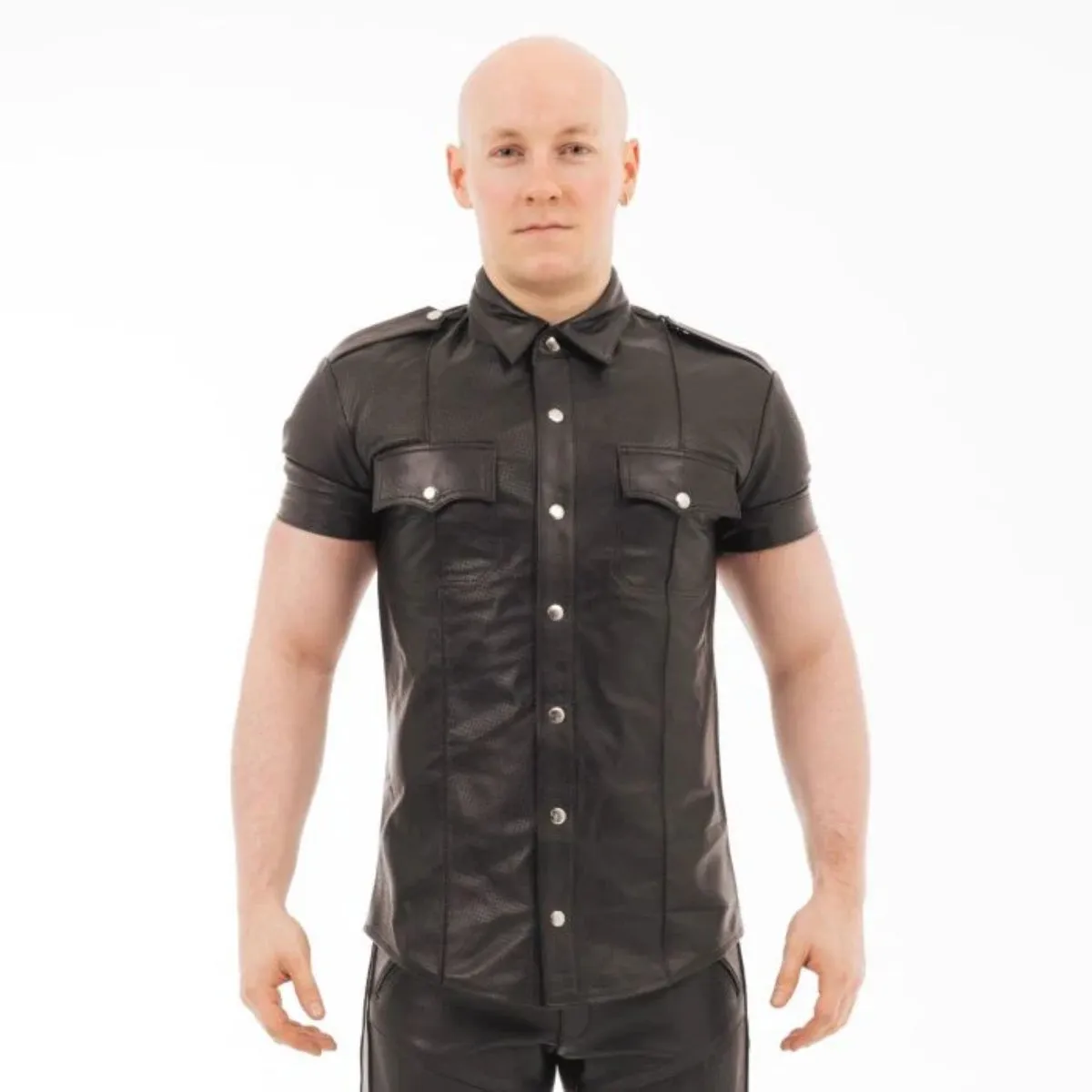 Prowler RED Leather Punch Hole Police Shirt Black