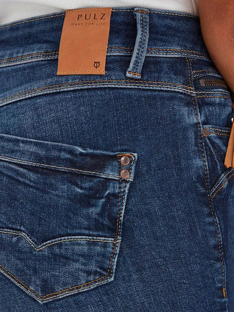 Pulz PzEmma High Waisted Straight Jeans Medium Blue