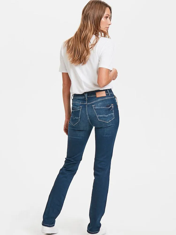 Pulz PzEmma High Waisted Straight Jeans Medium Blue