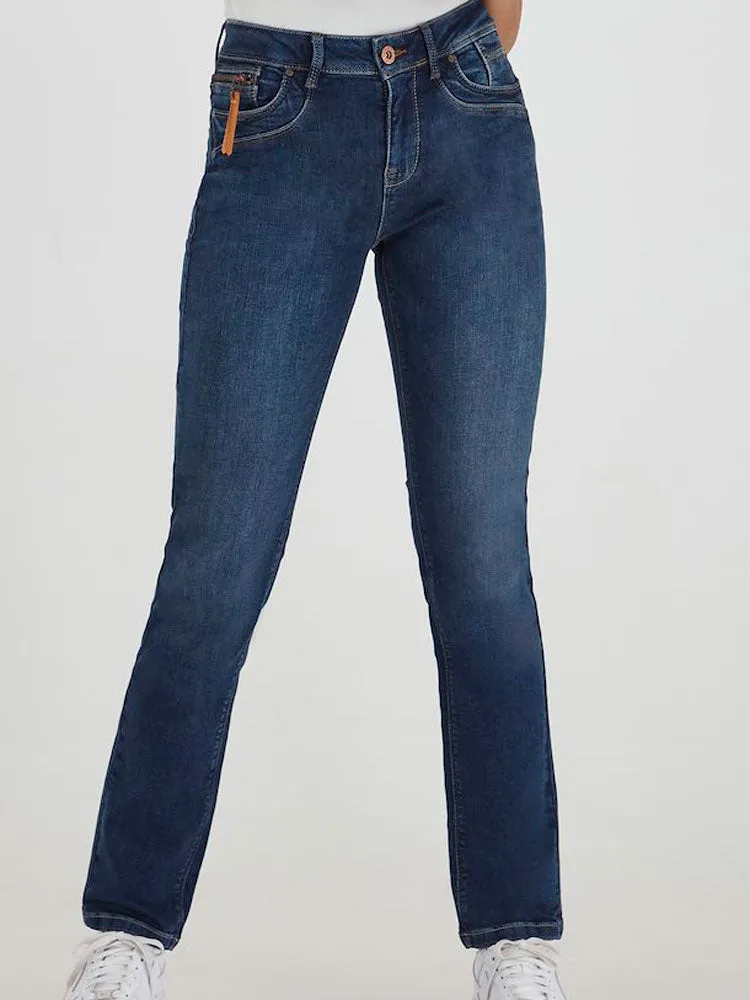 Pulz PzEmma High Waisted Straight Jeans Medium Blue
