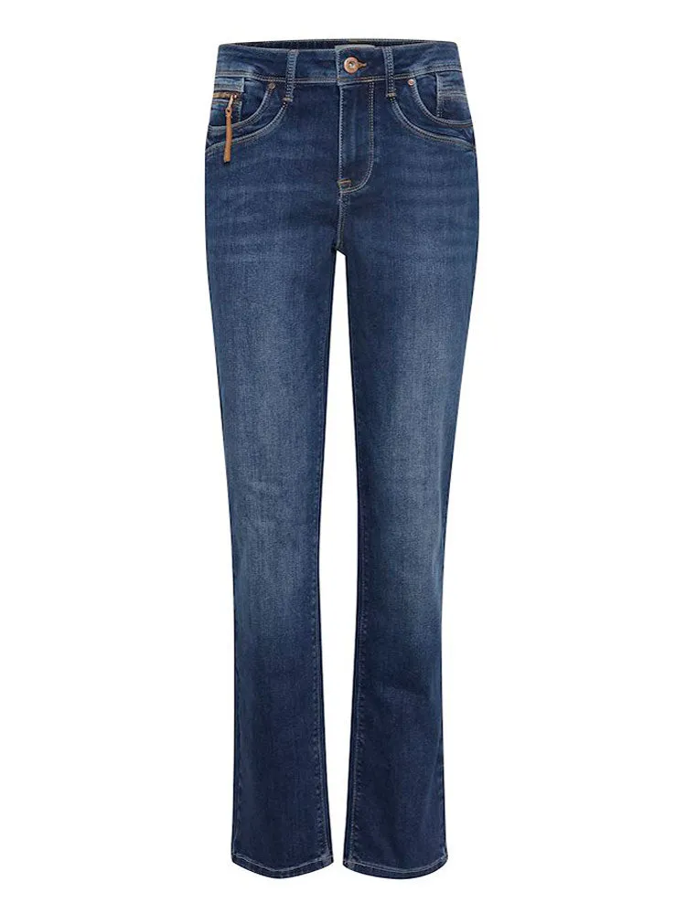 Pulz PzEmma High Waisted Straight Jeans Medium Blue