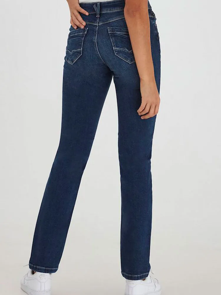 Pulz PzEmma High Waisted Straight Jeans Medium Blue