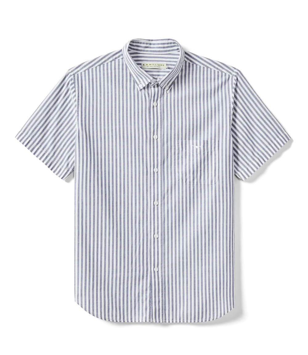 R.M.Williams - Regular Shirt - Stripe - Short Sleeve - Blue & White