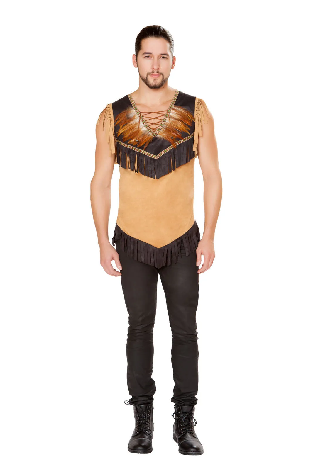 Roma 1pc Mens Faux Suede Fringe Top