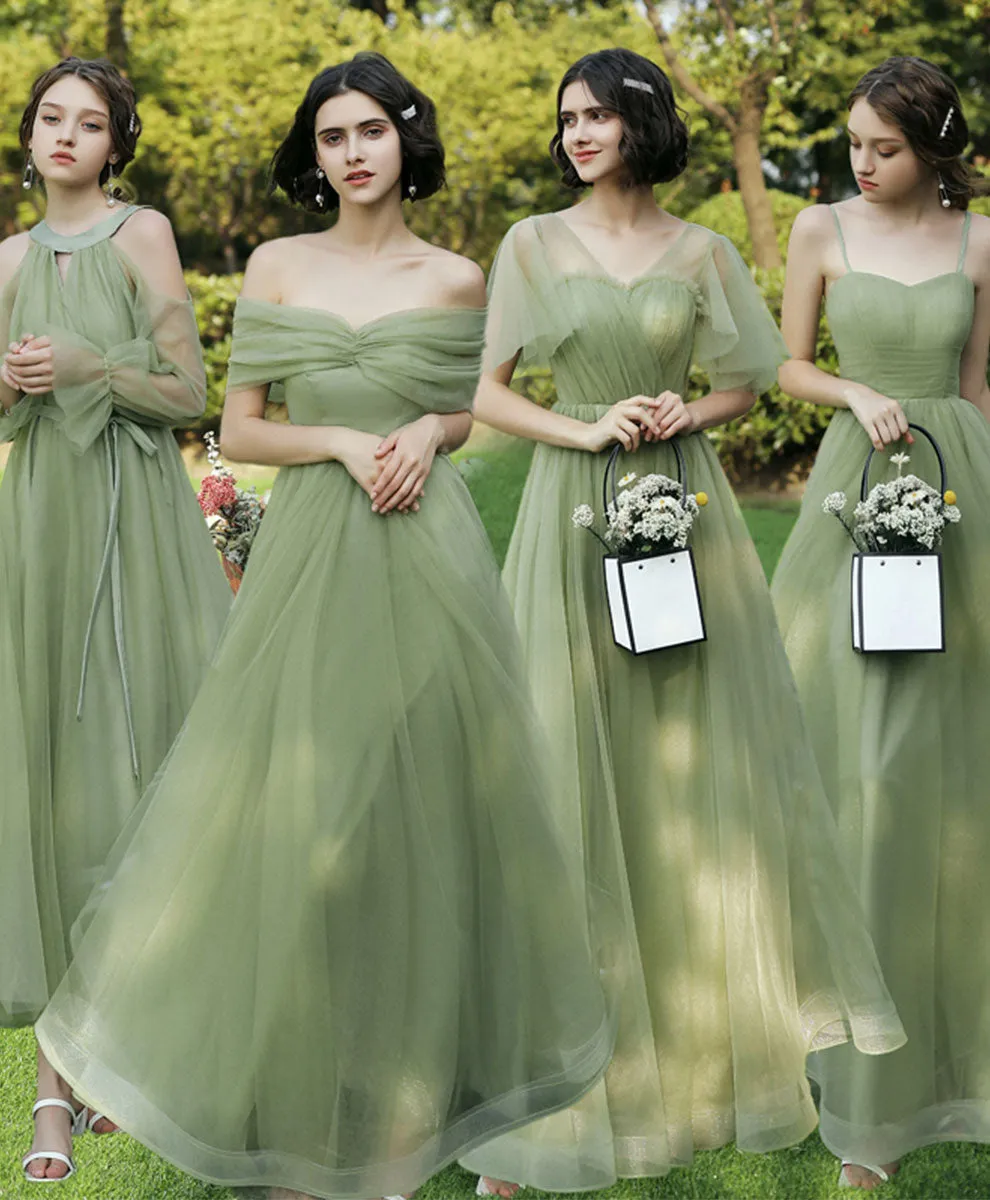 Simple Green Tulle Long Prom Dress, Green Formal Bridesmaid Dress