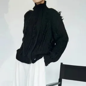 Solid Designer Knitting Sweaters For Women Lapel Long Sleeves Spliced Zipper Temperament Sweater Female Fashion