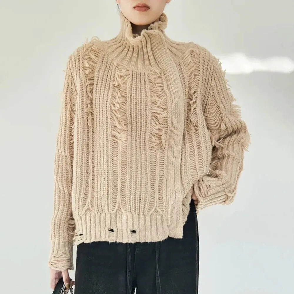 Solid Designer Knitting Sweaters For Women Lapel Long Sleeves Spliced Zipper Temperament Sweater Female Fashion
