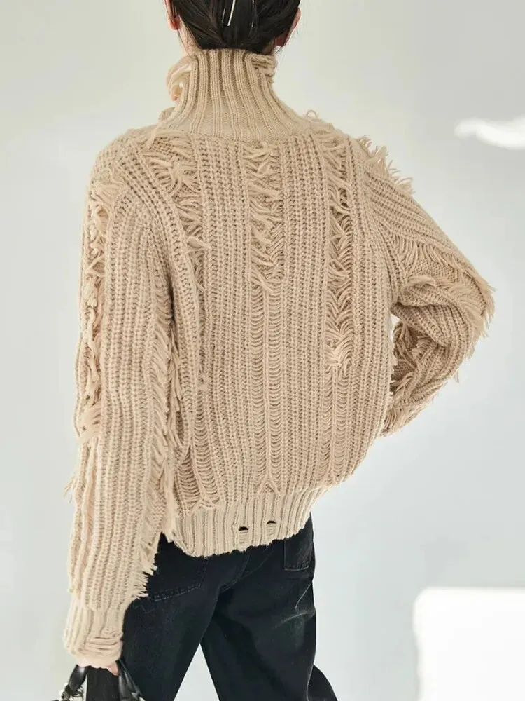 Solid Designer Knitting Sweaters For Women Lapel Long Sleeves Spliced Zipper Temperament Sweater Female Fashion
