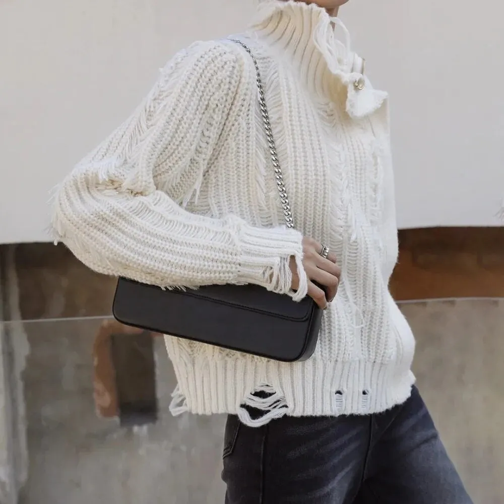 Solid Designer Knitting Sweaters For Women Lapel Long Sleeves Spliced Zipper Temperament Sweater Female Fashion
