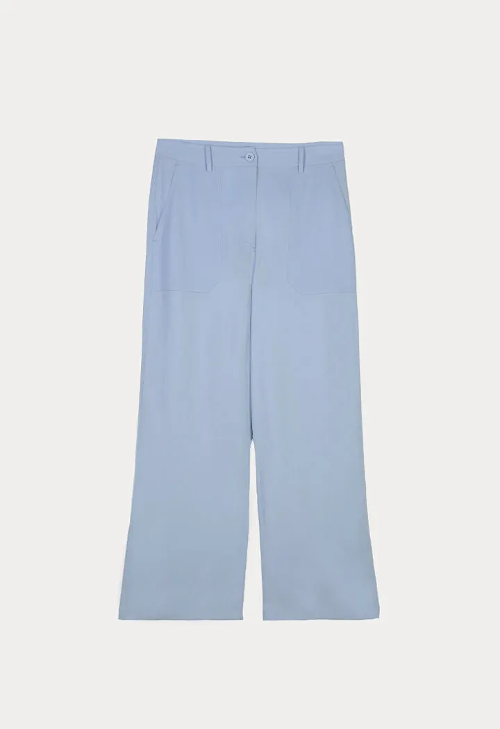 Solid Linen Pants With Rectangular Patch Pockets