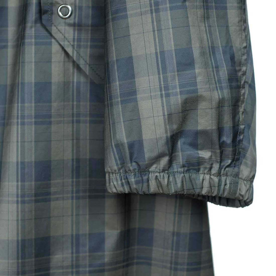 Stadium coat in brown plaid polyester with houndstooth wool lining