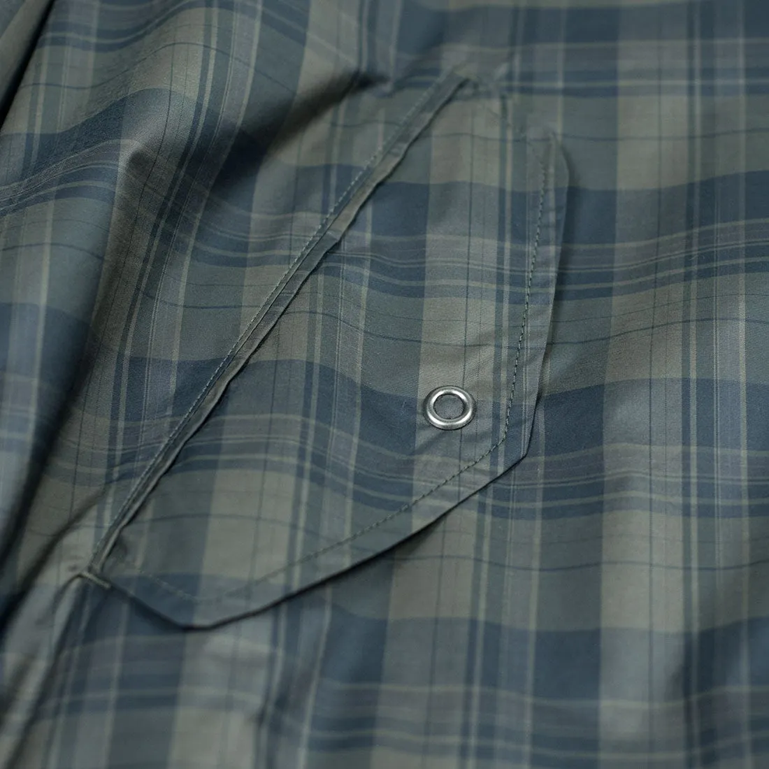 Stadium coat in brown plaid polyester with houndstooth wool lining