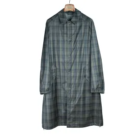 Stadium coat in brown plaid polyester with houndstooth wool lining
