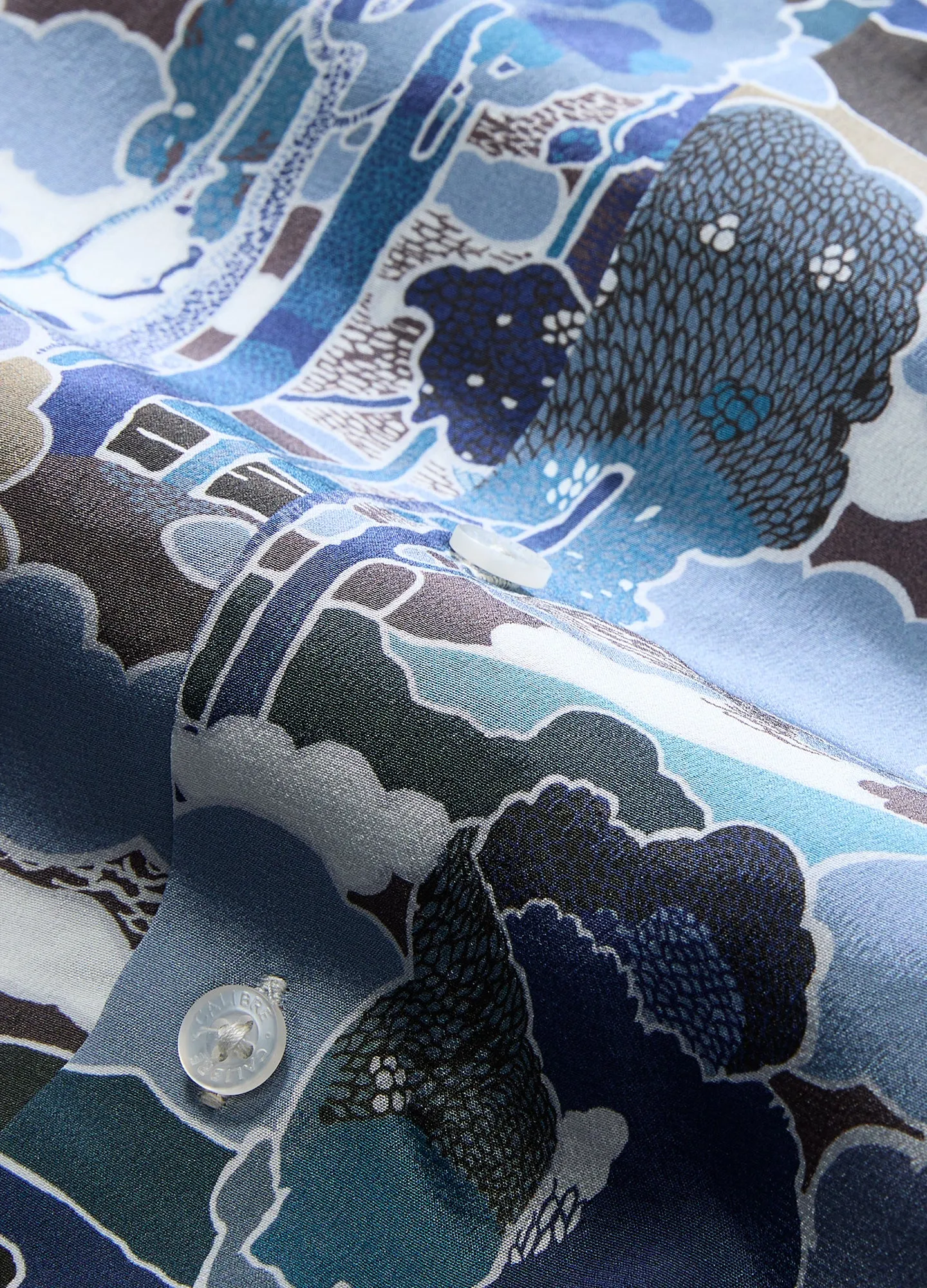 Tailored Fit Forest Printed Silk Short Sleeve Shirt Blue Combo