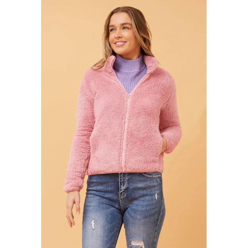 Teddy Fleece Jacket Rose Pink Size 8
