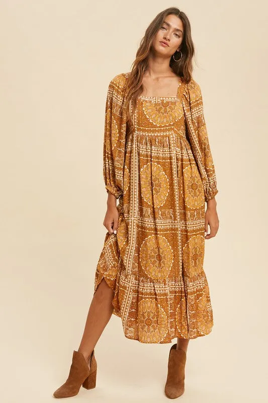 The Mila Medallion Paisley Midi Dress
