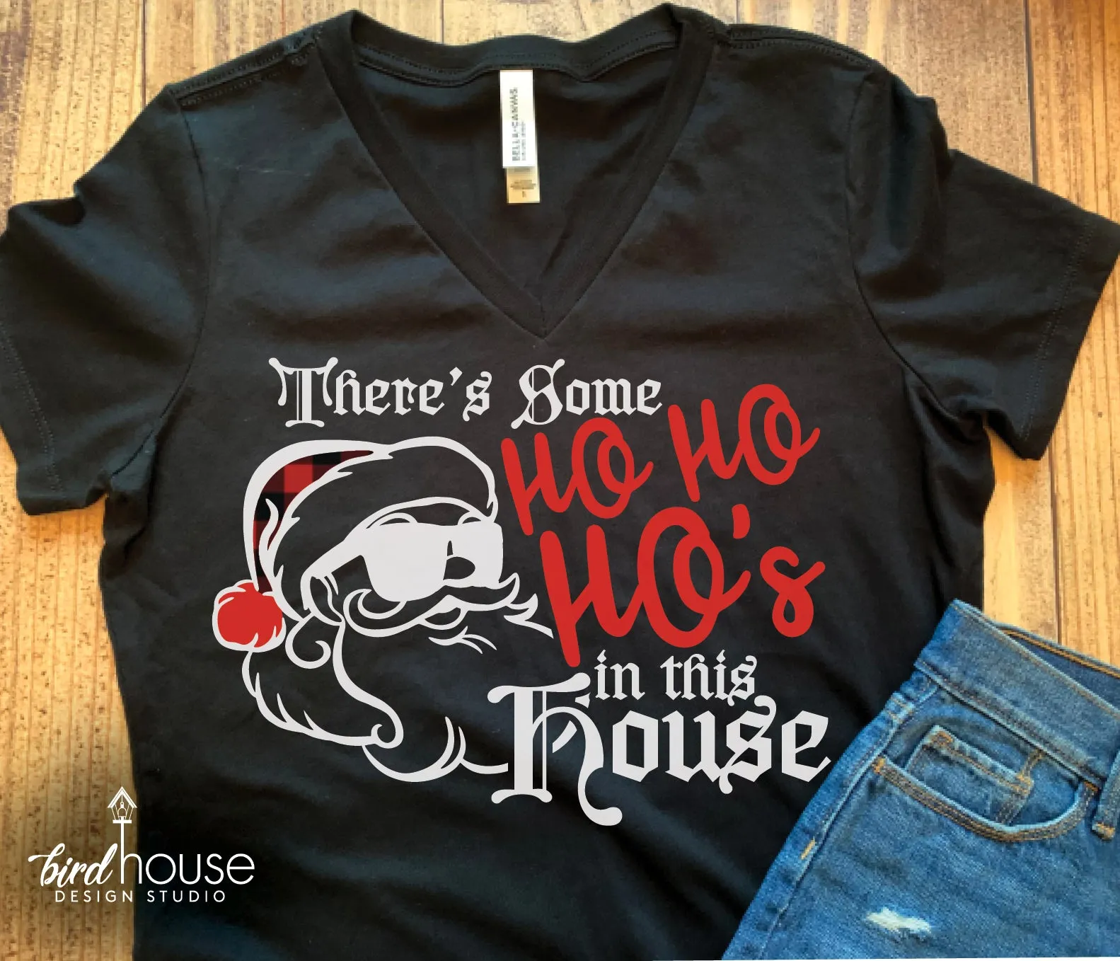 There's some Ho ho ho's in this house Shirt, Funny Santa Buffalo Print Christmas Tee