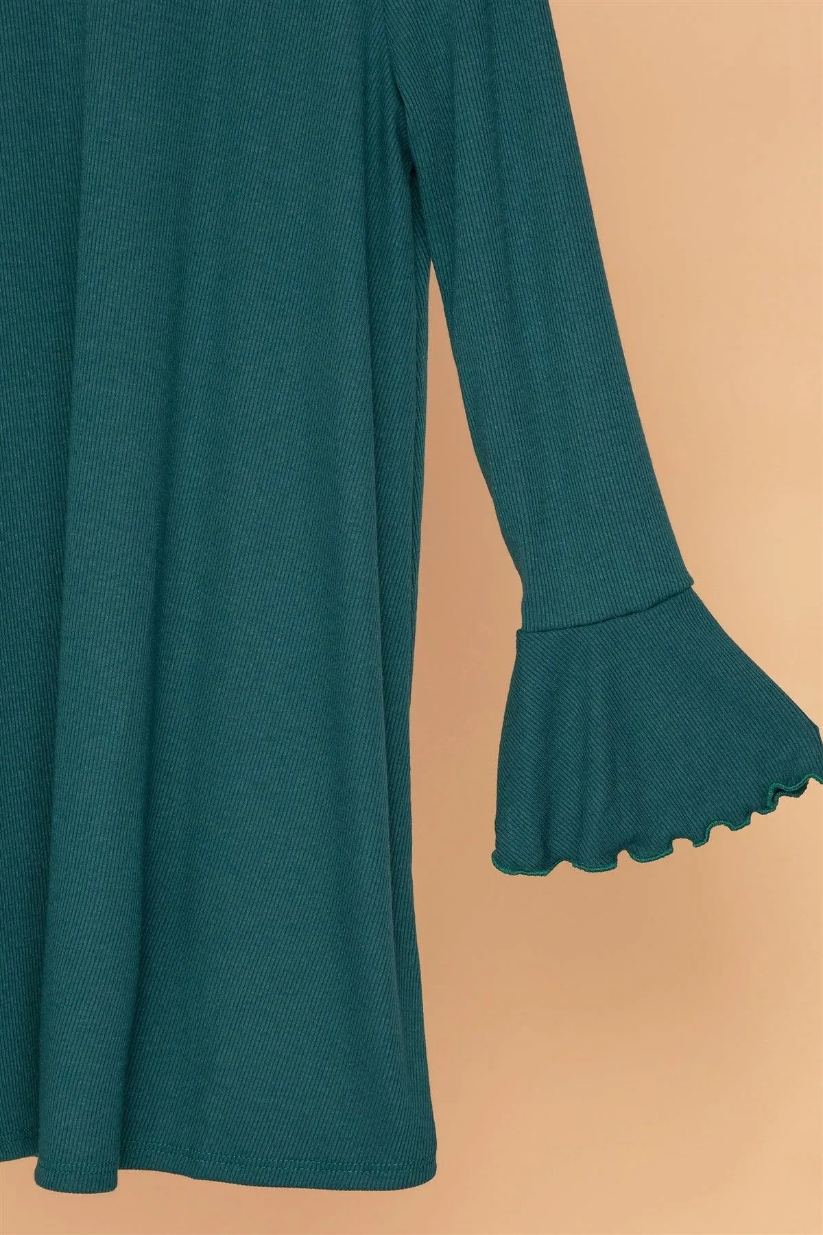 Toddler Girls Green Ribbed Long Sleeve Sweater Dress /1-2-1-1