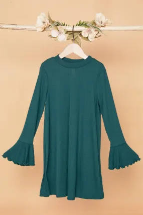 Toddler Girls Green Ribbed Long Sleeve Sweater Dress /1-2-1-1