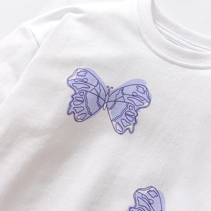 Toddler/Kid Girl's Purple Butterflies Print Design Sweatshirt