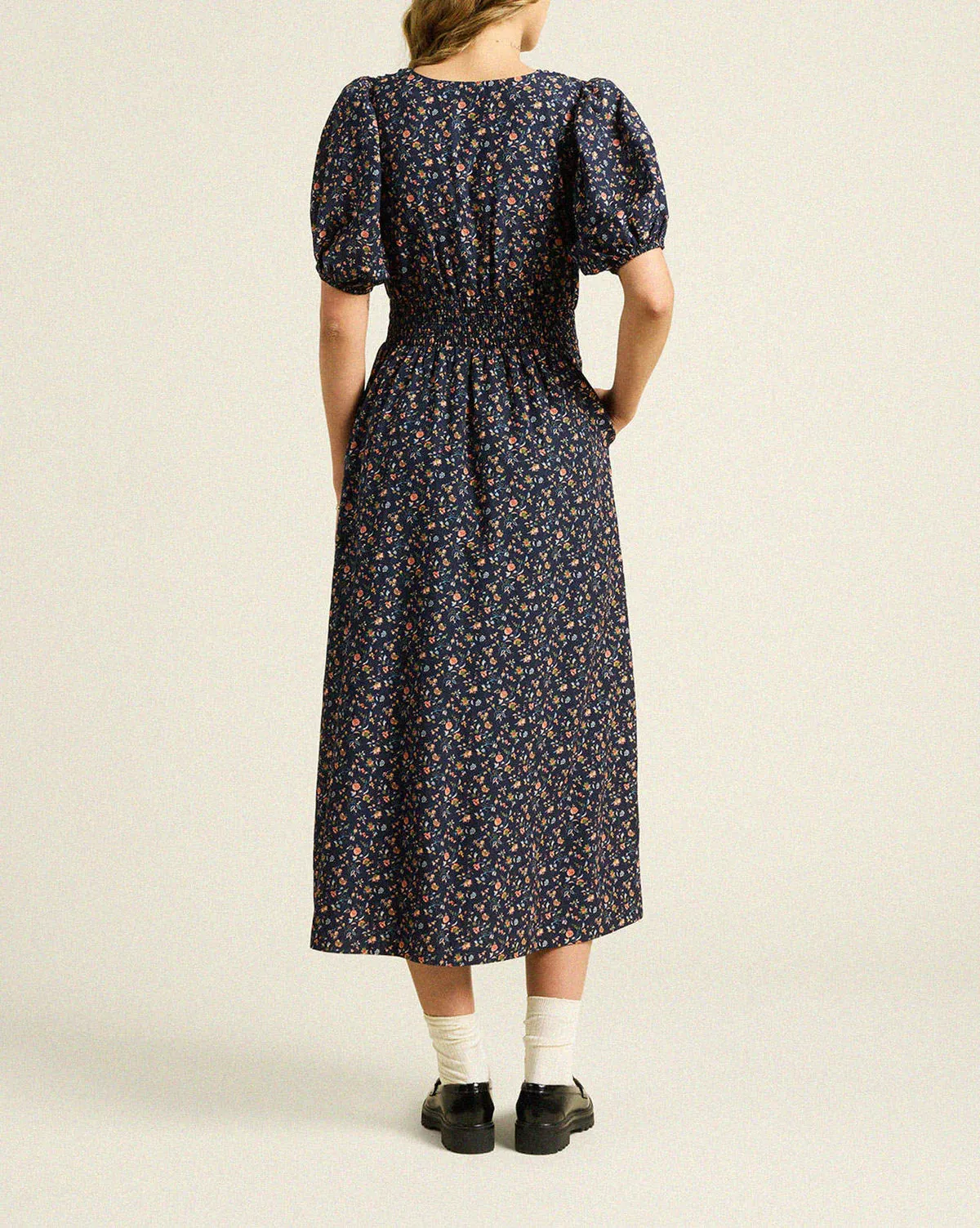Trw1448 Navy Rosette Midi Dress