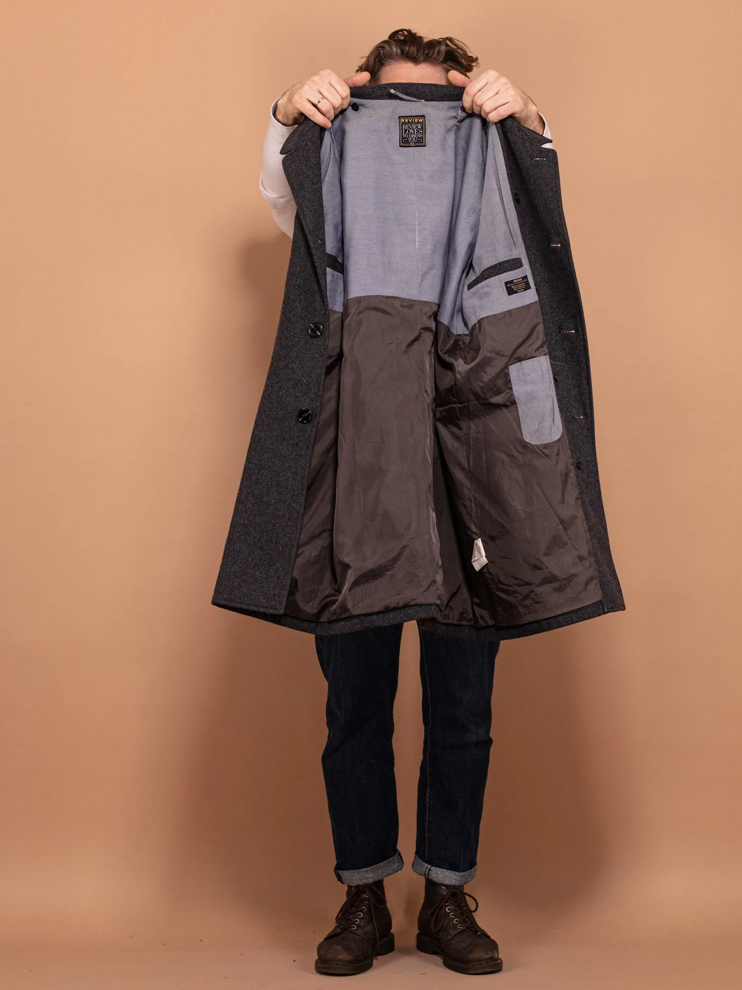 Vintage 00's Men Wool Blend Coat in Dark Grey