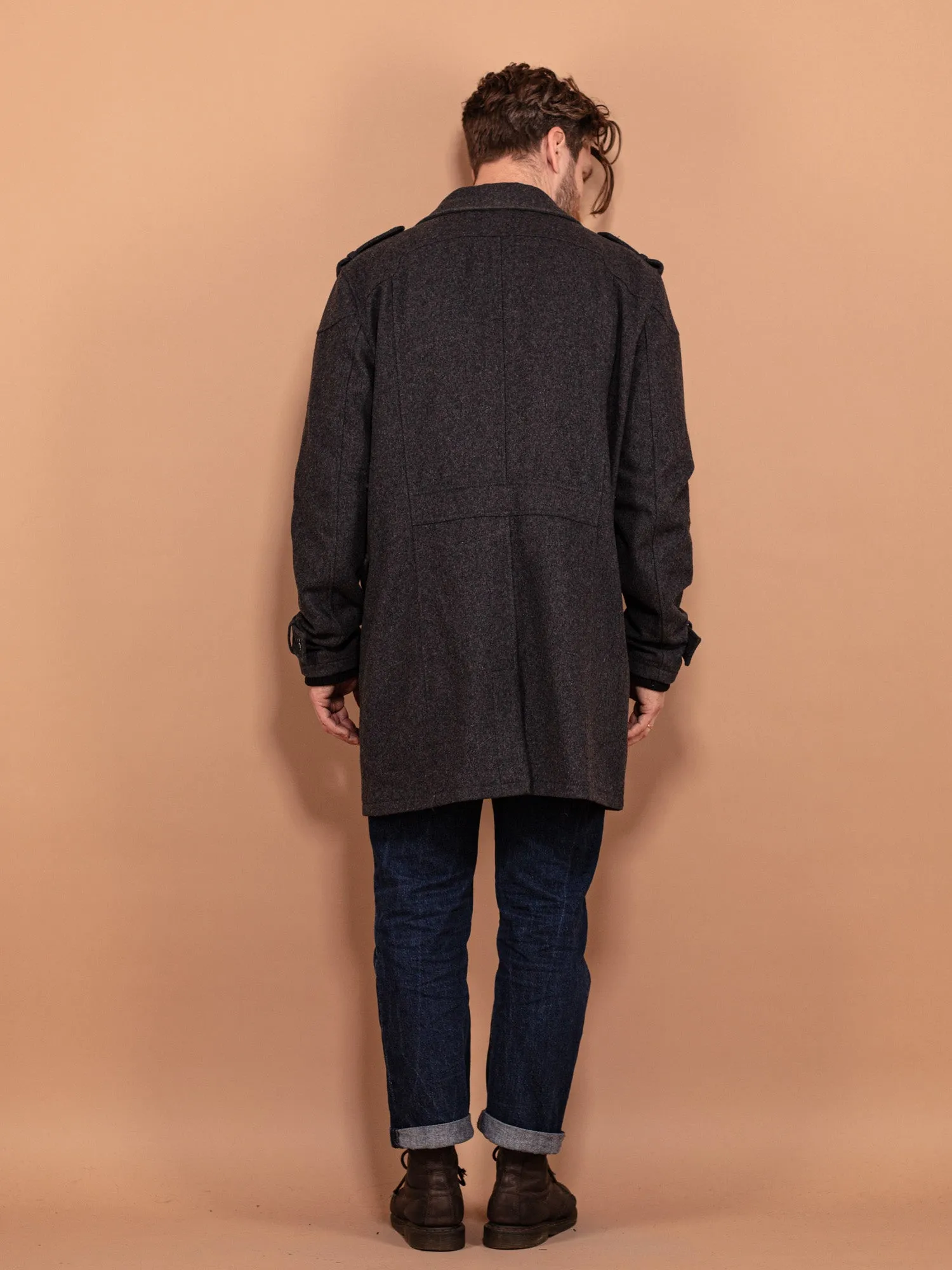 Vintage 00's Men Wool Blend Coat in Dark Grey