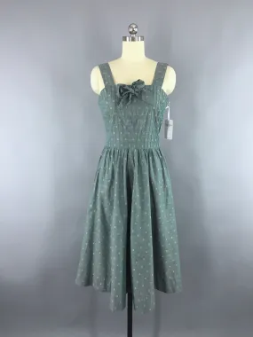 Vintage 1940s Sundress / Green & Pink Cotton