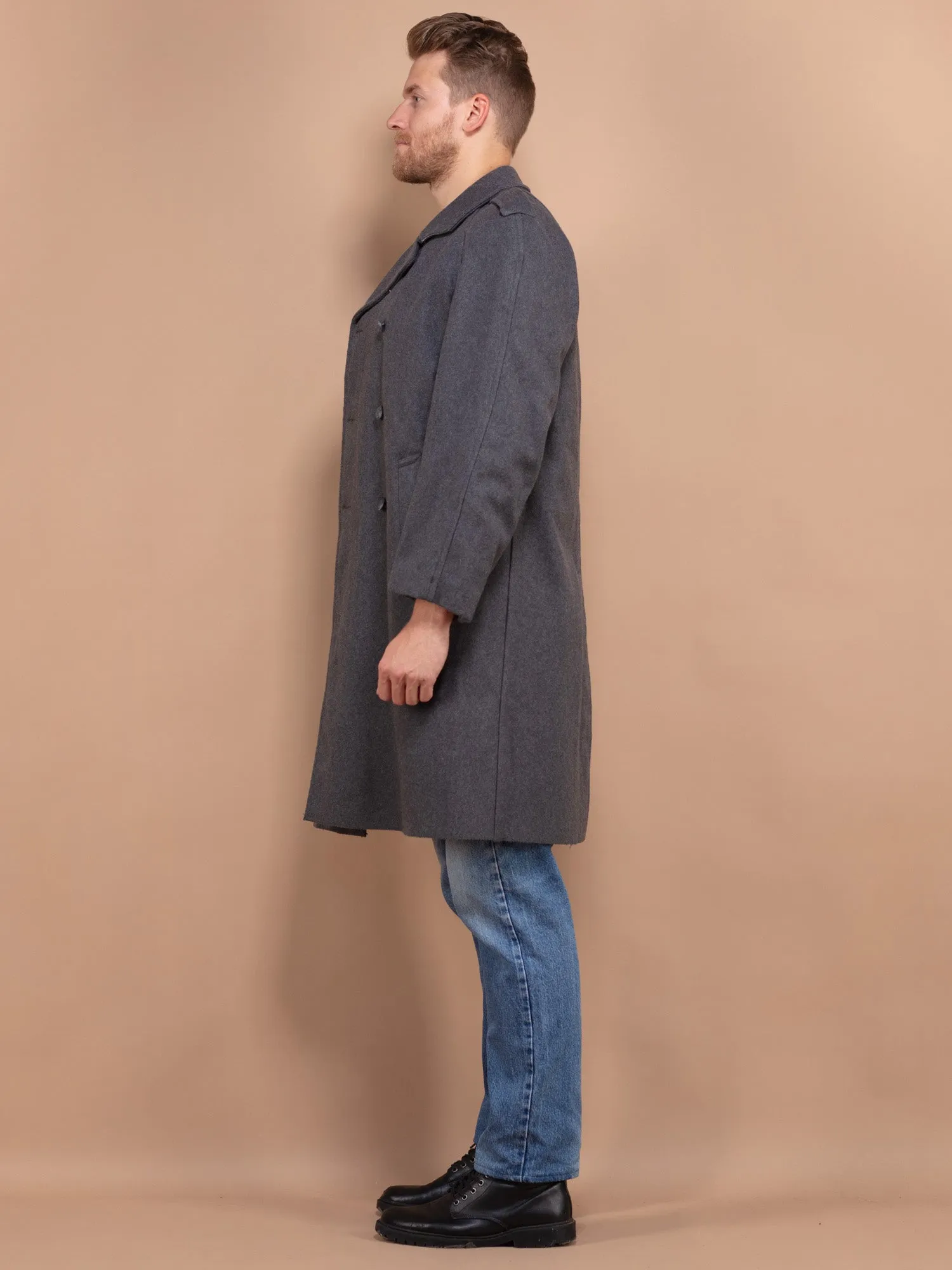 Vintage 70's Men Military Wool Coat in Grey