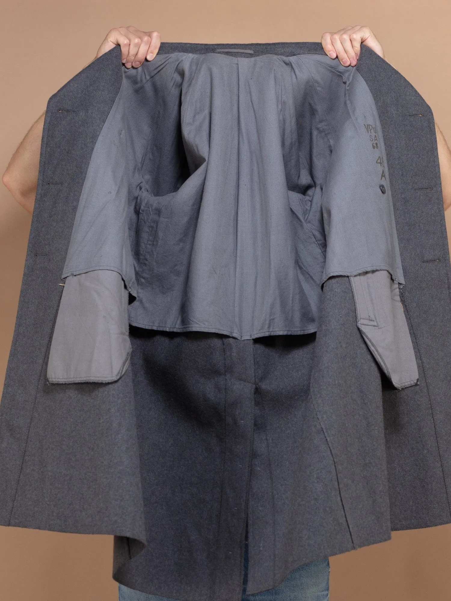 Vintage 70's Men Military Wool Coat in Grey