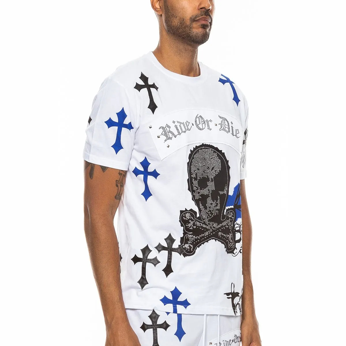 White & Blue Chrome Skull T-Shirt