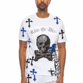 White & Blue Chrome Skull T-Shirt