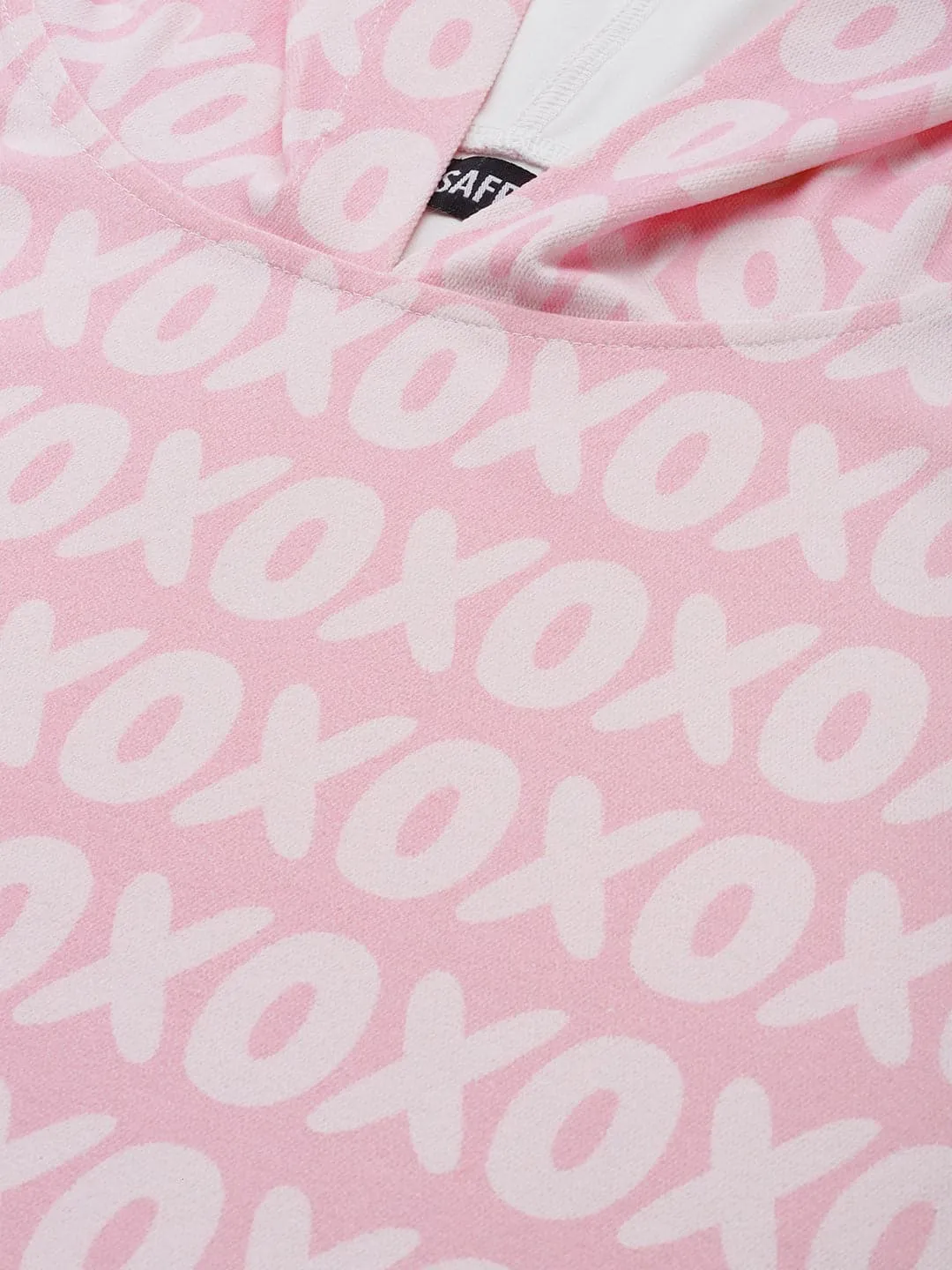 Women Pink Xoxo Print Hooded Sweatshirt