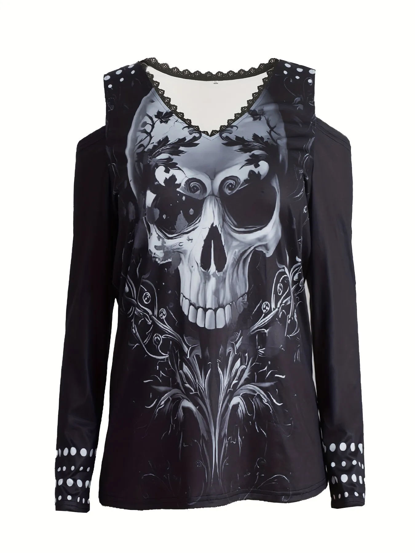 Womens Plus Size Halloween Goth Skull Stripe Print Shirt