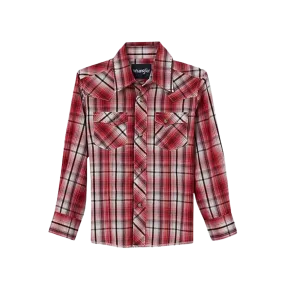 Wrangler Boy's Western Fashion  Snap Plaid Red Shirt